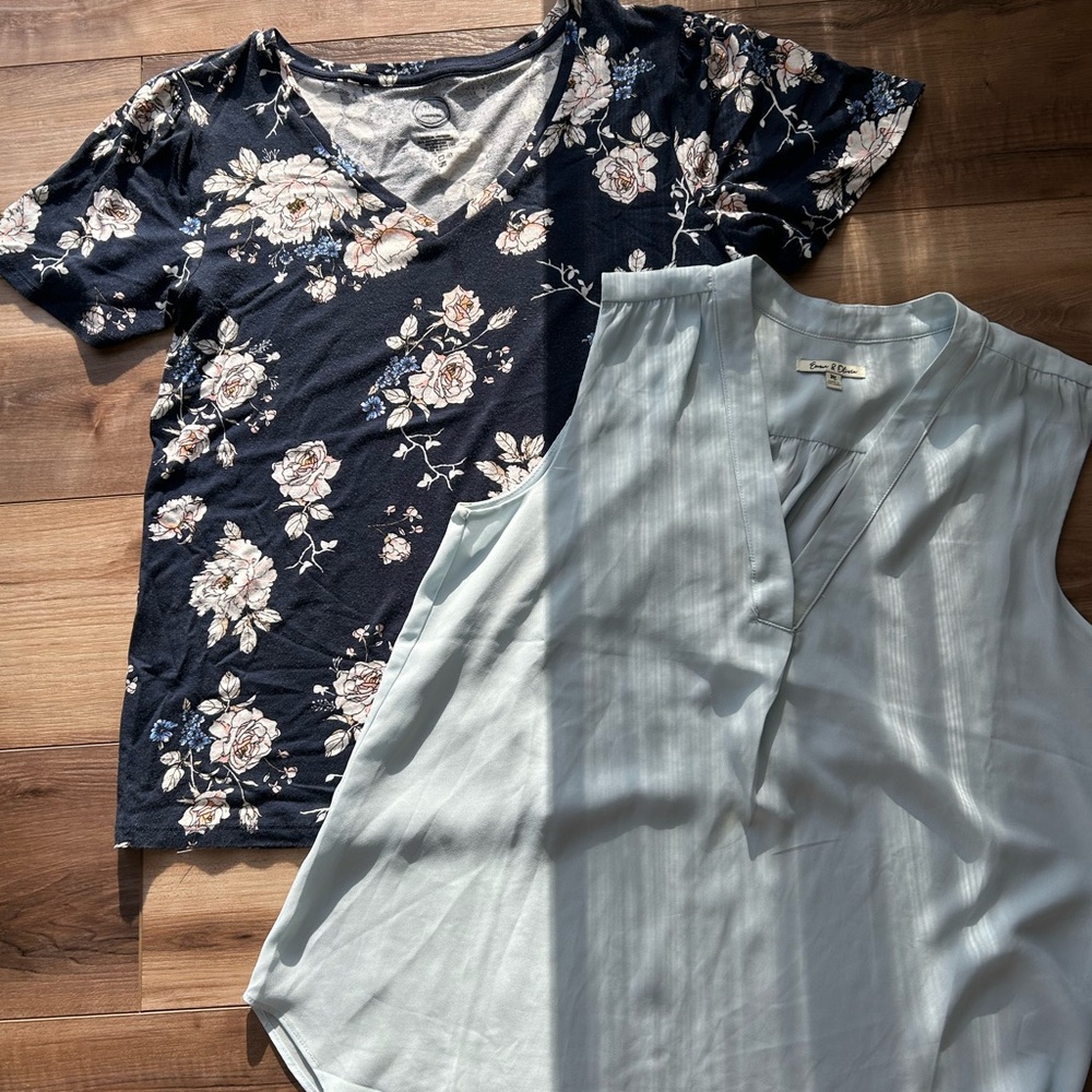 Floral Navy and Light Blue Women's Tops
